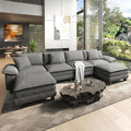 HERA'S HOUSE 158" Modular Sectional Sofa, Oversized U Shaped Couches for Living Room, Comfy Cloud Couch with Ottoman, 6-Seater Deep Seat Sofa with Throw Pillow, Corduroy Grey