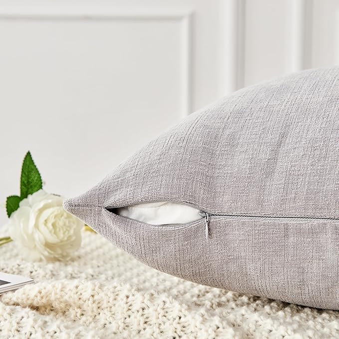 GAWAMAY Decorative Square Throw Pillow Covers 22"x22" Inch Set of 2, Super Soft Chenille Pillows Farmhouse Fall Pillowcase for Living Room Bedroom Sofa Couch Cushion Cover Light Grey 55x55cm