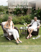 HUMMUH 4 Piece Outdoor Patio Furniture Set Wicker Conversation Bistro Set Swivel Rocker Chairs with 2pcs Ottomans for Backyard, Porch, Balcony