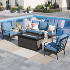 Sophia & William Patio Furniture Set with Fire Pit Table, 4 PCS Metal Outdoor Conversation Set with Fire Pit Table, 2 Sofa Chairs,3-Seater Couch for Outdoor Seating, Backyard, Porch(Navy)