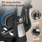 Ergonomic Office Chair with Foot Rest, Home Mesh Desk Chair with Adjustable Lumbar Support, 3D Armrest, 3D Headrest, 90°-135° Lockable Reclining Function, Comfy High Back Swivel Computer Gaming Chairs