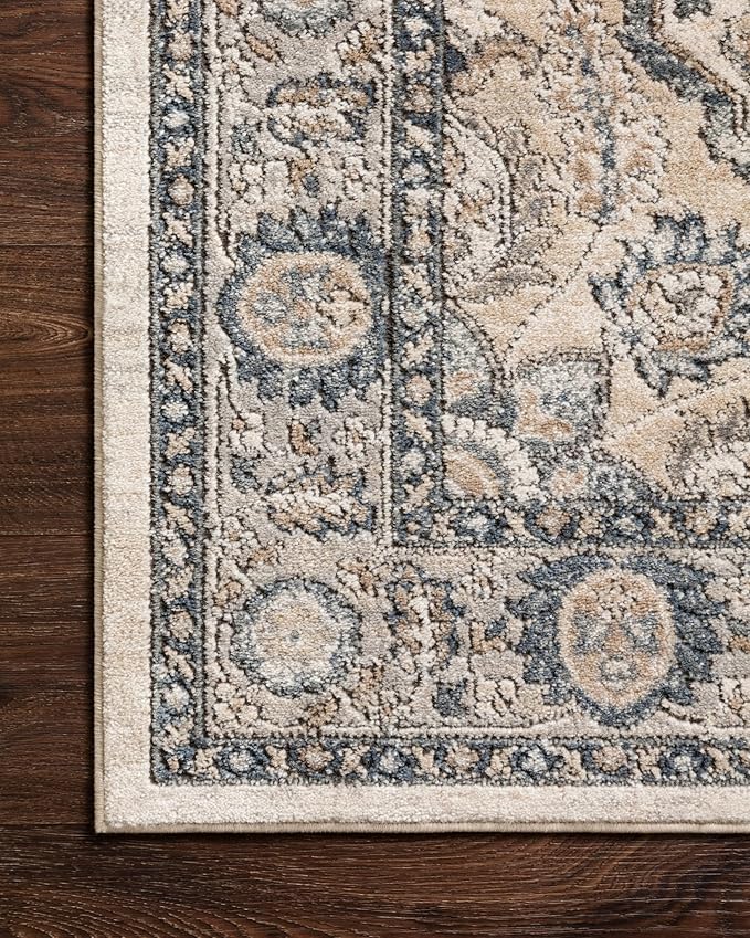 Loloi Teagan Collection TEA-01 Natural/Lt. Grey 6'-7" x 9'-2" Area Rug, Large, Soft Neutral Rug, High-Traffic for Living Room, Bedroom, Home Office, Dining Area