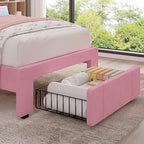 VECELO Twin Size Upholstered Bed Frame with 4 Drawers and Headboard, Velvet Platform Storage Bedframe, Wooden Slats Support, No Box Spring Needed,Pink