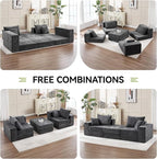 79" Boneless Cloud Loveseat Sofa Couch, Modular Foldable Floor Sofa with Ottoman, Chenille Lounge Convertible Sofa Bed for Living Room, No Assembly, Dark Grey