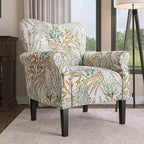 BELLEZE Modern Accent Chair for Living Room, High Back Linen Armchair with Wooden Legs, Upholstered Wingback Side Chair Padded Armrest Single Sofa for Living Room, Bedroom - Allston (Green Coral)