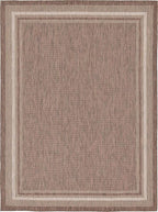 Unique Loom Outdoor Border Collection Area Rug - Soft Border (9' x 12' Rectangle, Brown/ Ivory)