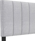 KOMFOTT Linen Upholstered Headboard for Full & Queen Size Bed, Vertical Channel Tufted Rectangular Headboard with Solid Wood Legs & Adjustable Width, Padded Bed Backboard, Easy Assembly (Gray)