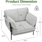 Modern Accent Chairs Set of 2, Oversized Living Room Chairs, Reading Chair with Solid Metal Legs, Fabric Armchair with Side Pockets and 2 Pillows, Accent Chairs for Bedroom, Nursery, White