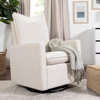 Babyletto Cali Pillowback Swivel Glider in Performance Plastic Cream Eco-Weave, Water Repellent & Stain Resistant, Greenguard Gold and CertiPUR-US Certified