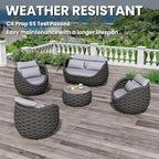 Fully Assembled Patio Furniture Set: 5 Pieces Woven Rope Outdoor Conversation Set Cushioned - Modern Metal Deck Loveseat Chair Table Set - Porch Seating for Courtyard Garden Pool Balcony Hotel
