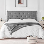 Linen Upholstered Headboard Full Size, Modern Diamond Tufting Solid Wood Full XL Headboard Only, Adjustable Height from 37” to 51” Head Board, Bed Frame or Wall Mount Headboards, Light Grey