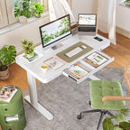 FLEXISPOT Electric Pure Glass Standing Desk with Drawer Desktop & USB Charge Ports, 48" Ergonomic Height Adjustable Sit to Stand Desk for Home Office (White, Glass)