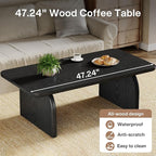 Tribesigns Rectangle Coffee Table, 47-Inch Wood Rectangular Living Room Table, Farmhouse Accent Center Low Cocktail Tea Table with Sturdy Base & Rounded Corners, Easy Assembly (Black)