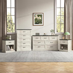 Farmhouse Dresser and Nightstand Sets, 4Pcs Bedroom Furniture Set, Nightstand Set of 2 & 55" Wide 7 Drawer and 44" Tall 5 Drawer Dresser with Large Drawers & Bar Handles, White