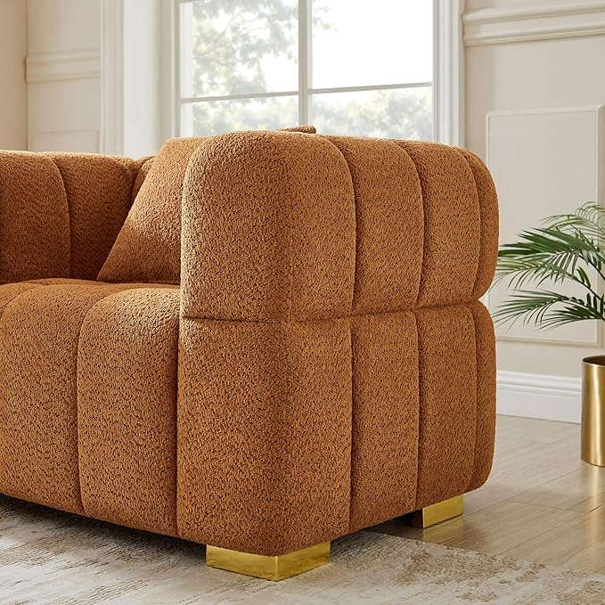 VANOMi Sofa and Chair Set, Modern Deep Seat Couch & Boucle Sofa Chairs, Oversized Upholstered Couch Sets for Living Room, Bedroom, Office, Apartment, Curry (3 Pieces)
