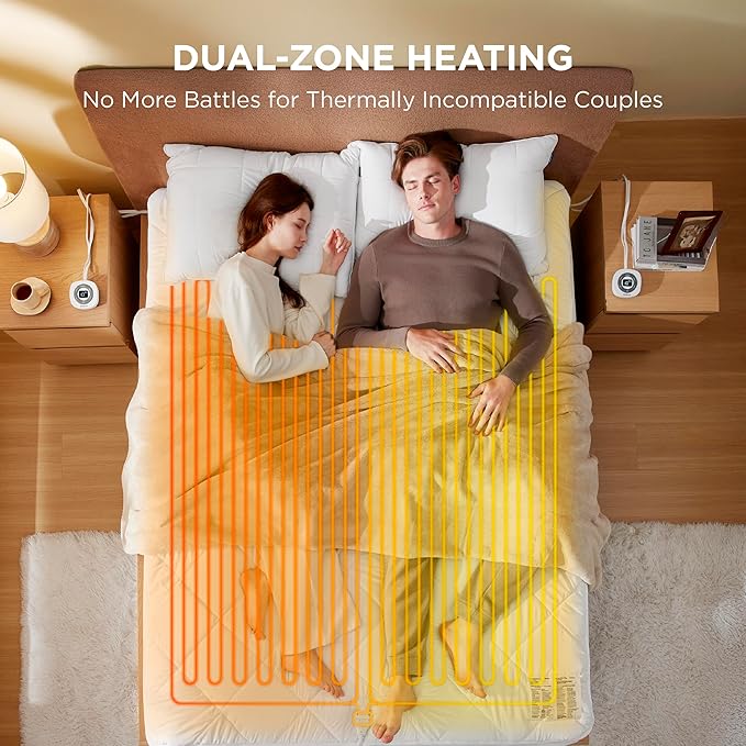 Bedsure Heated Mattress Pad Queen - Bed Warmer with Memory & Preheat Functions, 12-Hour Auto Off & 10 Heat Settings, Dual Controllers, Fast Heating, Brushed Electric Mattress Pad Queen, 60"x80"