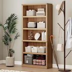 70 in Tall Bookcase, White Bookshelf Open Storage 5-Tier Shelves, 33 inch Wide Floor Standing Indoor Furniture, Book Cases for Home School Library Office Bedroom Kids, Oak 5 Tiers