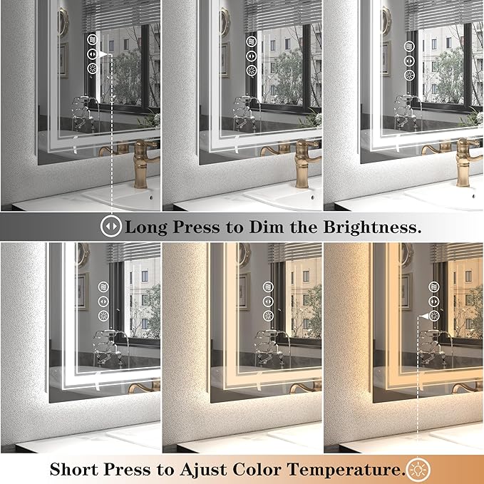 24x36 LED Bathroom Mirror with Lights, LED Dimmable Vanity Mirror for Wall, Backlit and Front Lighted Mirror, Anti-Fog, Shatterproof (Horizontal/Vertical)