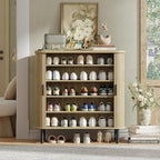 Maupvit Shoe Storage Cabinet with Smooth Fluted Sliding Doors, 5-Tier Shoe Cabinet Storage for Entryway, Narrow Hidden Shoe Rack for Front Door Entrance, Metal Handles and Legs, Natural