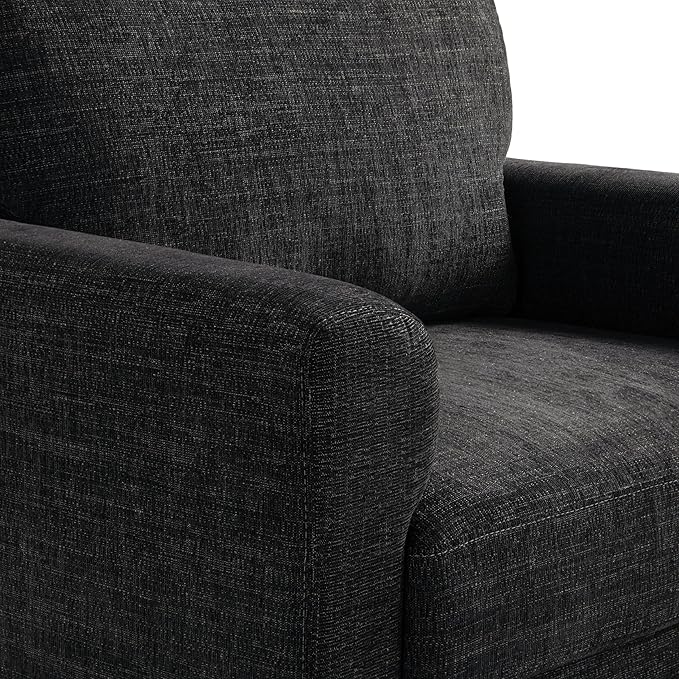Studio Living® Matthew 39.8" Arm Chair, Mid-Century Modern, Pocket Coil Comfort, Metal Brushed Bronze Legs, Chenille Fabric, Black