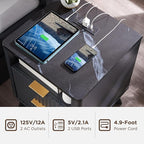 T4TREAM Fluted Nightstand Set of 2 with Charging Station, 18" Modern SideTable with Faux Marble Top, 2 Drawer End Table w/Storage, Bedside Table for Bedroom, Living Room, Curved Profile, Dark Grey