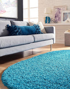 Unique Loom Solid Shag Collection Area Rug (3' 3" x 5' 3" Oval, Turquoise)
