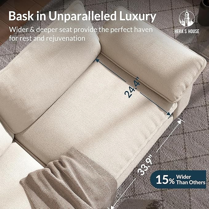 HERA'S HOUSE 88" Modular Sectional Sofa, Loveseat Couches for Living Room, Comfy Cloud Couch 2-Seater Deep Seat Sofa with Throw Pillow, Chenille Beige