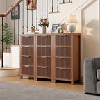 Modern 12-Drawer Solid Wood Dresser with Fluted Front & Gold Handles, Multifunctional Tall Storage Chest, for Hallway, Entryway, Walnut X3