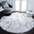 SAFAVIEH Craft Collection Area Rug - 5'3" Round, Ivory Grey & Blue, Modern Abstract Design, Non-Shedding & Easy Care, Ideal for High Traffic Areas in Living Room, Bedroom (CFT877M)