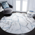 SAFAVIEH Craft Collection Area Rug - 5'3" Round, Ivory Grey & Blue, Modern Abstract Design, Non-Shedding & Easy Care, Ideal for High Traffic Areas in Living Room, Bedroom (CFT877M)