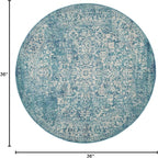 SAFAVIEH Evoke Collection Area Rug - 3' Round, Blue & Ivory, Distressed Design, Non-Shedding & Easy to Clean, Ideal for Foyer, Bedroom, Accent Space (EVK256C)