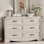 Dresser for Bedroom with 6 Drawers, 54" Wide Wood Chest of Drawers with Deep Drawers & Mental Handle, Modern Dresser TV Stand, Wooden Closet Storage Organizer for Living Room, Hallway, Entryway, Grey