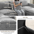 30" Cloud Modular Single Sofa Chair with Storage Ottoman, Modern Upholstered Accent Chair with Storage, Chenille Reading Lounge Armchair for Living Room, Bedroom, Small Space, Light Grey