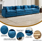 Aoowow Modular Sectional 4 Seater Cloud Sofa Couch for Living Room,149.6" Cloud Sofas with Deep Seat,Modern Chenille 4 Seat Sofas,Fluffy Cloud Couches for Bedroom,Office,Hotel (Blue, 4 Seater)