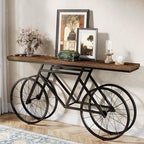 Tribesigns 70.9-Inch Extra Long Console Table, Narrow Sofa Table with Bicycle Metal Base, Modern Industrial Entryway Table Behind Couch Table for Living Room, Hallway, Entrance, Foyer, Rustic Brown