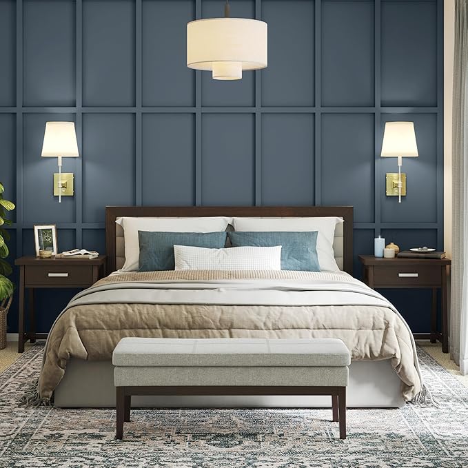 SIMPLIHOME Carlson 45-inch Wide Linen-Look Fabric Ottoman Bench in Greige with Solid Wood Frame for Living Room, Entryway, or Bedroom