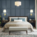 SIMPLIHOME Carlson 45-inch Wide Linen-Look Fabric Ottoman Bench in Greige with Solid Wood Frame for Living Room, Entryway, or Bedroom