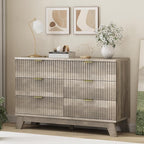 Fluted Dresser for Bedroom with 6 Drawers, 48" Wide Modern Chest of Drawers with Metal Handle, Wooden Dresser TV Stand, Wood Closet Clothes Storage Organizer for Living Room, Hallway, Grey