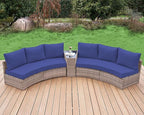 Patio Furniture Sets, 6 Piece Half-Moon Sectional Round Sofa Set, Outdoor Patio Furniture with Cushions for Beach, Pool, Balcony, Blue