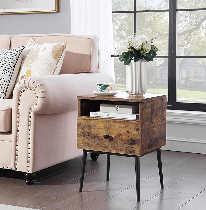 VECELO Modern Nightstands Set of 2,Square End Side Table with Drawer and Storage Space for Bedroom and Living Room