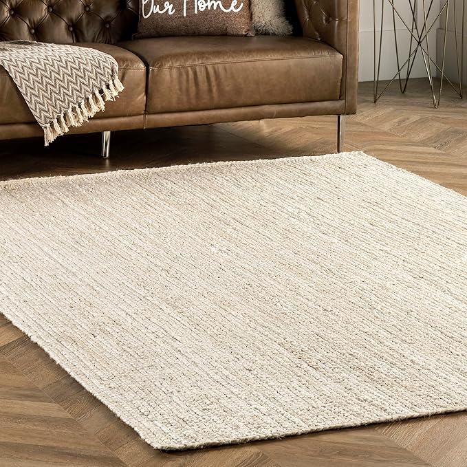 nuLOOM 5x8 Rigo Jute Hand Woven Area Rug, Off White, Solid Farmhouse Design, Natural Fiber, For Bedroom, Living Room, Dining Room, Hallway, Office, Kitchen, Entryway