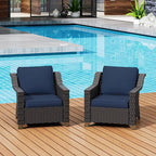 Patio 2 Pieces Wicker Chairs Set of 2，Outdoor PE Rattan Armchairs, Water-Resistant Cushions with Removable and Washable Covers, Porch, Balcony, Sunroom (Navy Blue)