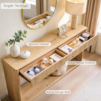 OKD 63" Fluted Console Table for Entryway, Modern Entryway Table with 2 Large Drawers, Long Sofa Table Behind Couch for Living Room, Hallway, Couch, Foyer，Natural Oak