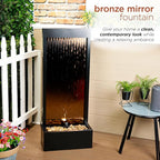 Alpine Corporation - Mirror Waterfall Fountain with Stones & Lights - Zen Indoor/Outdoor Decor for Office, Living Room, Patio, Entryway - 48 Inches (Bronze)
