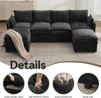 105" Cloud Modular 4 Seater Sofa with 2 Storage Ottoman, Modern Upholstered Sofa Storage Sofa Couch Deep Seat, U Shape Sectional Sofa Chenille Comfy Couch with Armrests for Living Room, Black