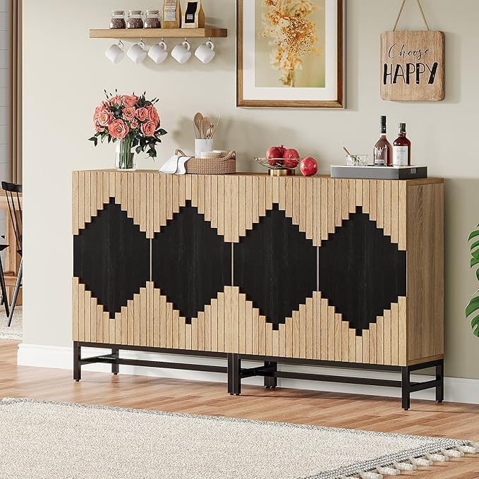 Tribesigns 63'' Farmhouse Sideboard Buffet Cabinet with Storage & Doors, Tall Vintage Credenza Wood Coffee Accent Cabinet for Kitchen, Dining Room, Living Room