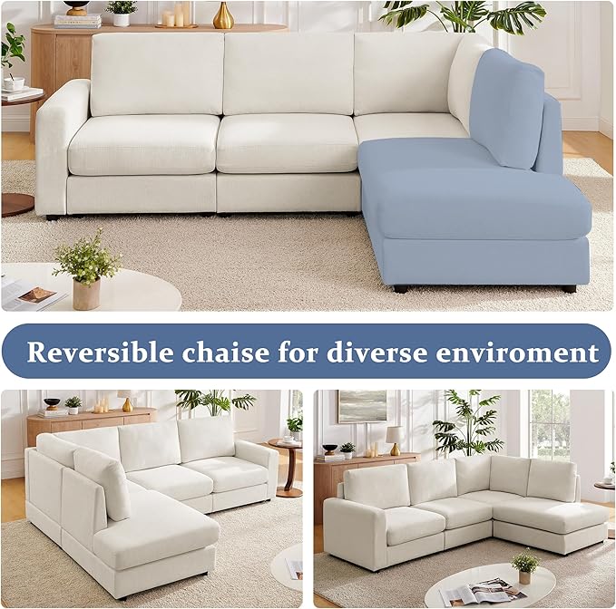 100“ L Shaped Couch with Reversible Chaise Sectional couches Sofa Corner Couches for Living Room,Apartment and Compact Spaces(Cream)