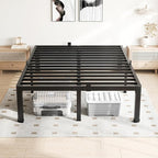 16 Inch Queen Bed Frame, 3500Lbs Heavy Duty Metal Platform with Round Corner Legs Mattress Slide Stopper, Steel Slat Support No Box Spring Needed, Noise Free, Non-Slip, Easy Assembly