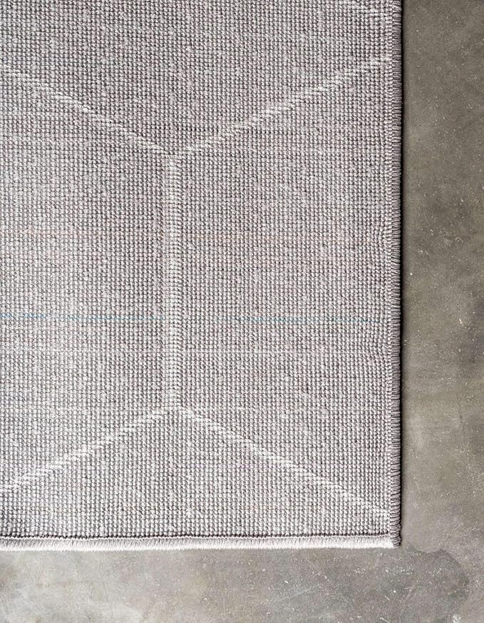 Unique Loom Trellis Frieze Collection Area Rug - Geometric (2' x 10' Runner, Light Gray/ Ivory)