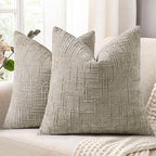 decorUhome Fall Light Brown Chenille Throw Pillow Covers 16x16 Set of 2 Thick Textured Slubby Couch Pillow Covers Farmhouse Accent Modern Neutral Decorative Pillow Cases for Bed Sofa Living Room